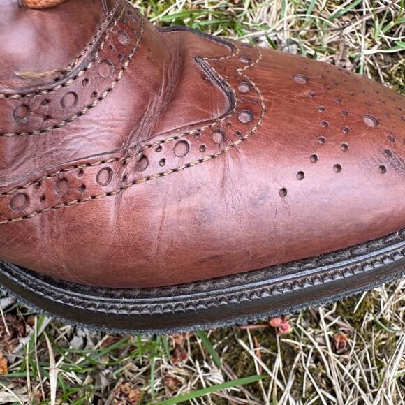 Vintage Joan Helpern Wingtip Oxford Heeled Ankle Boots Cognac Womens 8.5 M Italy - Picture 11 of 14